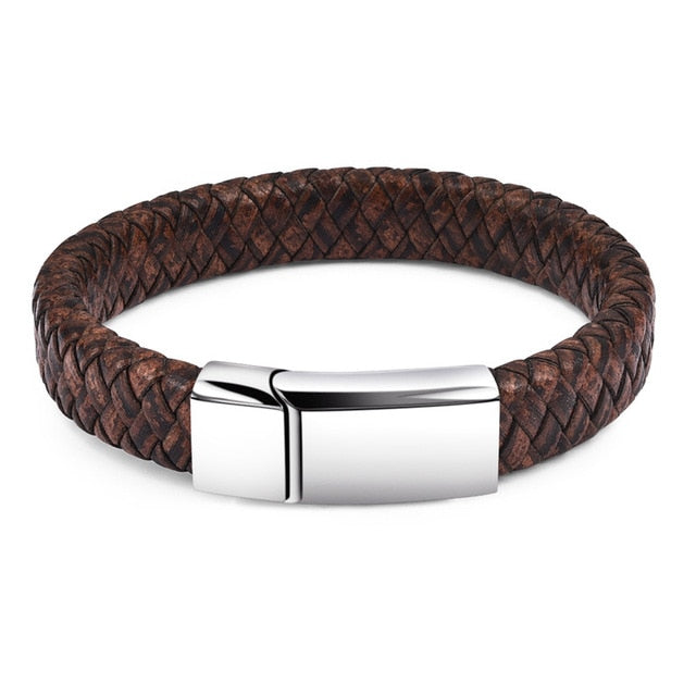 Magnetic Clasp Braided  Leather Bracelet