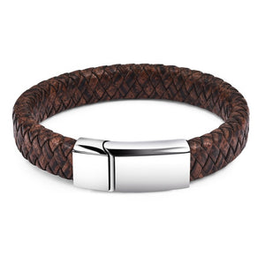 Magnetic Clasp Braided  Leather Bracelet