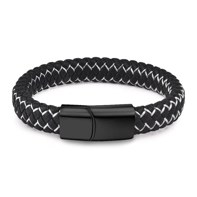 Magnetic Clasp Braided  Leather Bracelet