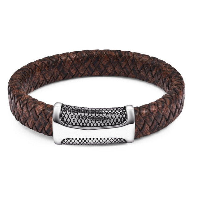 Magnetic Clasp Braided  Leather Bracelet