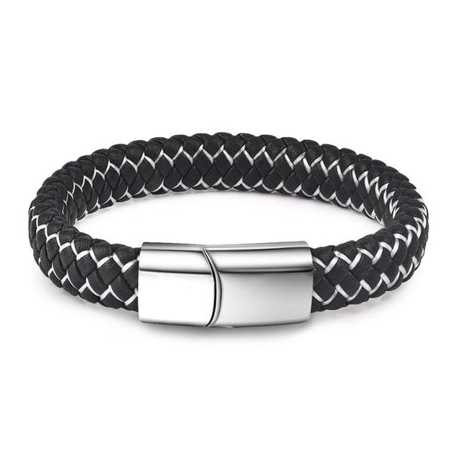 Magnetic Clasp Braided  Leather Bracelet