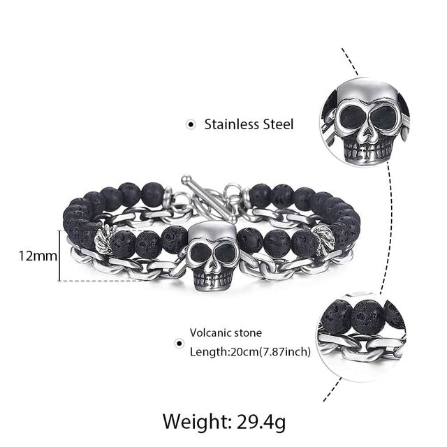 Natural Map Stone Men's / Women's Beaded Bracelet  Stainless Steel