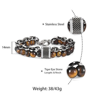 Natural Map Stone Men's / Women's Beaded Bracelet  Stainless Steel