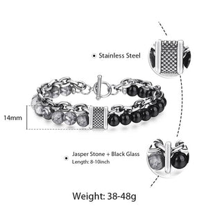 Natural Map Stone Men's / Women's Beaded Bracelet  Stainless Steel