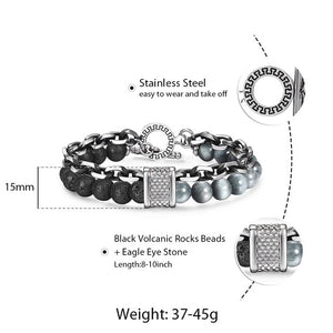 Natural Map Stone Men's / Women's Beaded Bracelet  Stainless Steel