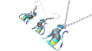 Elegant Sitting Kitten Earrings and Necklace Jewelry Sets