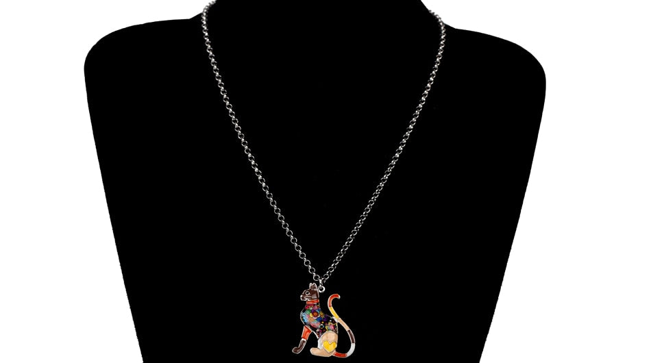 Elegant Sitting Kitten Earrings and Necklace Jewelry Sets