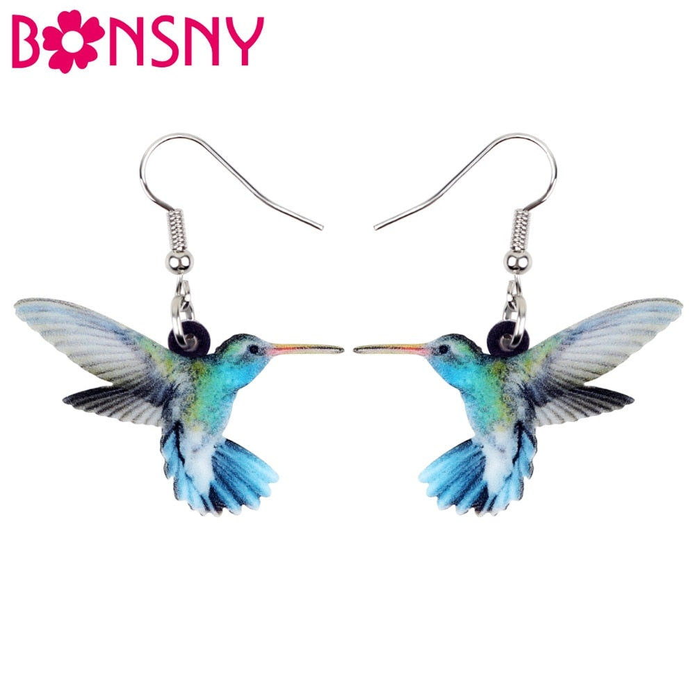 Acrylic  Voilet Sabrewing Hummingbird and Bird Friends Earrings