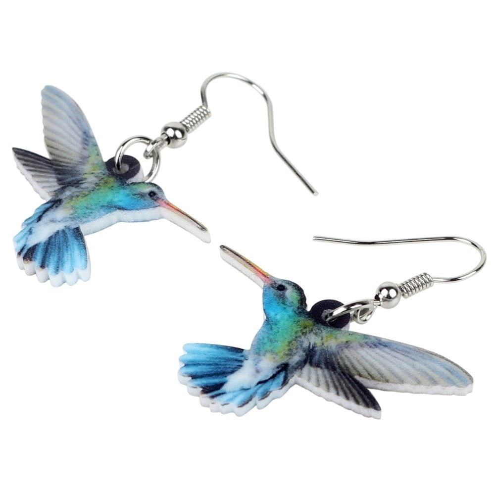 Acrylic  Voilet Sabrewing Hummingbird and Bird Friends Earrings