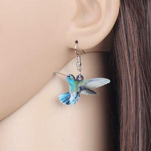 Acrylic  Voilet Sabrewing Hummingbird and Bird Friends Earrings