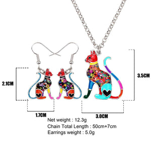 Elegant Sitting Kitten Earrings and Necklace Jewelry Sets