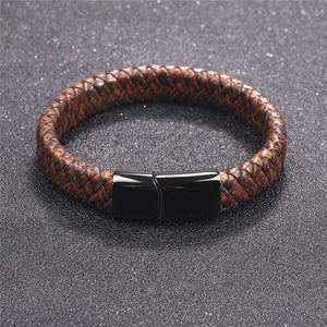 Magnetic Clasp Braided  Leather Bracelet