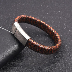 Magnetic Clasp Braided  Leather Bracelet