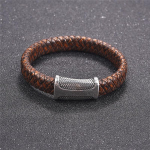 Magnetic Clasp Braided  Leather Bracelet