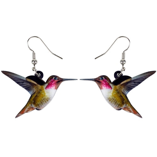 Acrylic  Voilet Sabrewing Hummingbird and Bird Friends Earrings