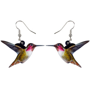 Acrylic  Voilet Sabrewing Hummingbird and Bird Friends Earrings