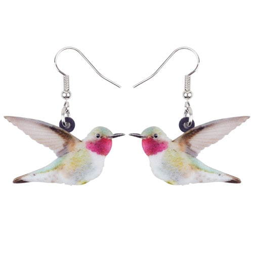 Acrylic  Voilet Sabrewing Hummingbird and Bird Friends Earrings