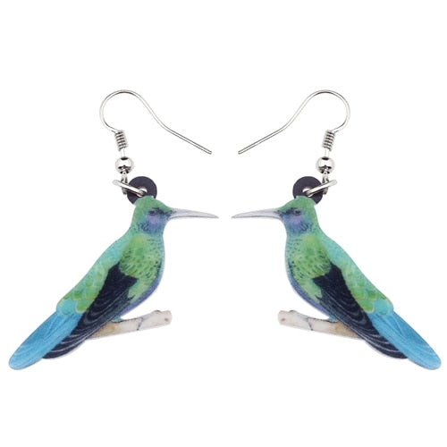 Acrylic  Voilet Sabrewing Hummingbird and Bird Friends Earrings