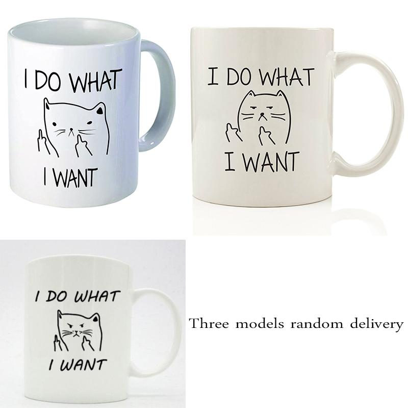 Transhome Creative I DO WHAT I WANT Ceramic Coffee Mug Funny Cat Middle Finger Mugs For Coffee Tea Milk Gifts 10oz